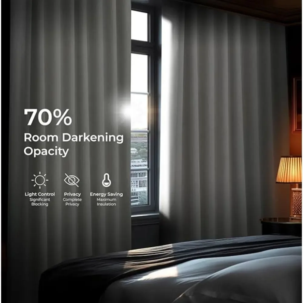 Faux Linen Curtains for Living Room, Room Darkening Curtains (1 Panel)- Taupe - Picture 4 of 6